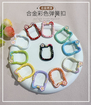 【工廠直銷】 烤漆彩色花貓彈簧鑰匙扣卡通手繪包包裝飾品手工吊飾新款招財貓頭