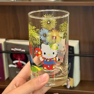 可愛helloKitty玻璃杯 煙花和服Kitty水杯 茶水牛奶咖啡杯 酒水中古vintage杯子