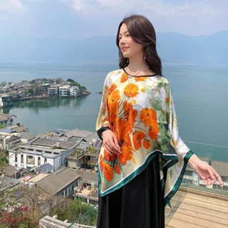 廢土風防曬罩衫長裙 廢土風百搭套頭罩衫披肩 拍照旅遊遮陽模擬絲上衣斗篷寬鬆外穿