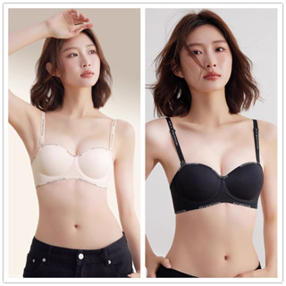 平胸 Essentials 厚海綿聚攏文胸女式無縫柔軟無線內衣舒適純棉少女內衣