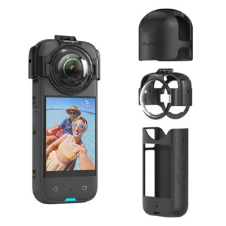 ♞適用於360 x3 防霧鏡頭護罩Insta360 x3 矽膠保護套和螢幕保護膜玻璃防霧卡扣式保護鏡鏡頭，保護膜防水防刮