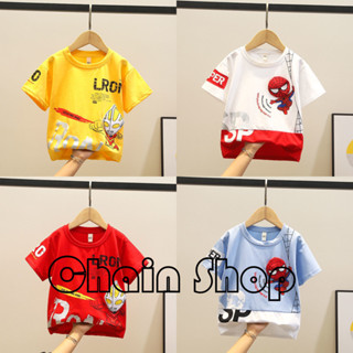 【ChainBaby】 兒童發光衣服 發光衣 奧特曼衣服 男童上衣 亮燈衣服 夏季新款童裝發亮衣服閃光蜘蛛俠100純棉