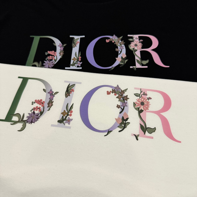 Dior6502白色花卉裝飾T恤