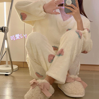 珊瑚絨 睡衣 女秋冬季 長袖加厚 法蘭絨 慵懶風 家居服 冬天睡衣女