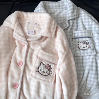 ♞,♘[Kitty貓睡衣]珊瑚絨睡衣女秋冬季冬款卡通休閒可外穿加厚法蘭絨家居服冬天加絨
