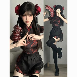 【臺灣出貨】中華小廚娘洛麗塔日系Lolita女僕圍裙 COS服 新中式旗袍新中式套裝 角色扮演 表演服 派對服 cos服