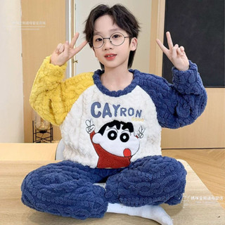 🔥桃園出貨🔥兒童睡衣男孩2024新款秋冬加絨加厚法蘭絨男童珊瑚絨冬季蠟筆小新 禮