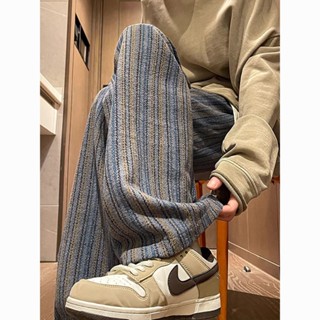 【iFashion 男色】✨ 美拉德色 條紋褲 男 秋冬款 加絨加厚 腿褲 人字紋 毛呢褲 休閒 長褲