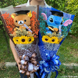 【桃園出貨】 畢業花束博士熊大學拍照學士服機器貓卡通公仔花束生日禮物送同學