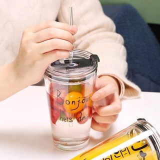 時尚高顏值水杯 杯子字母ins印花高顏值玻璃吸管玻璃杯早餐咖啡杯牛奶家用水杯 杯子
