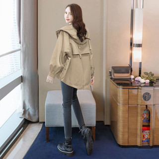 ♞,♘,♙新品上市2024年春秋季新款女士連帽冷淡風韓版長袖寬鬆風衣外套潮流風衣