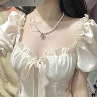 免運❤ 大尺碼女裝 遮肉洋裝 遮肚子套裝 顯瘦套裝 氣質女裝 胖mm純慾白色洋裝子茶歇法式初戀甜辣妹設計感泡泡袖仙女裙