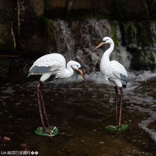 新品推薦 花園庭院戶外假山魚池裝飾造景擺飾模擬仙鶴擺飾樹脂動物白鷺擺件