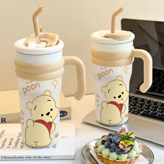 日式新品 蜜蜂維尼熊辦公室吸管保溫杯大容量水杯女生噸噸車載保冷冰霸杯子