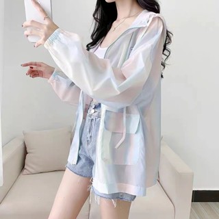 現貨 新品熱賣 女生寬鬆舒適連帽防曬外套 【店鋪熱銷】冰絲防曬衣女夏季薄款漸變色設計感休閒連帽外套長袖透氣防曬小外套
