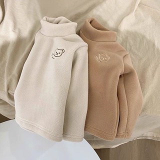 【驚喜童裝】男女童打底衫 兒童刷毛加厚打底秋冬裝女童洋氣秋冬寶寶高領男童保暖小熊衛衣（90-130碼）