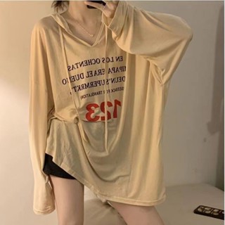 【2025上衣女優惠】 慵懶風薄款長袖女秋季寬鬆大碼胖mm100.0kg休閒字母連帽衛衣上衣潮