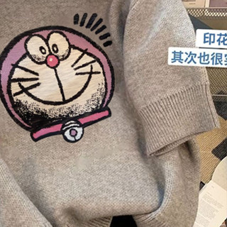短版上衣 女裝 衣服 【1950人收藏】卡通奧特萊斯~撤櫃針織衫短袖女春夏新款機器貓印花T恤圓領