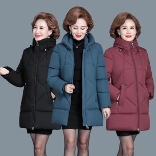 ♞現貨 新品熱賣 女冬季中長款加厚羽絨棉服2023中老年棉服媽媽冬裝鋪棉外套中長款中年女裝加大加厚棉襖