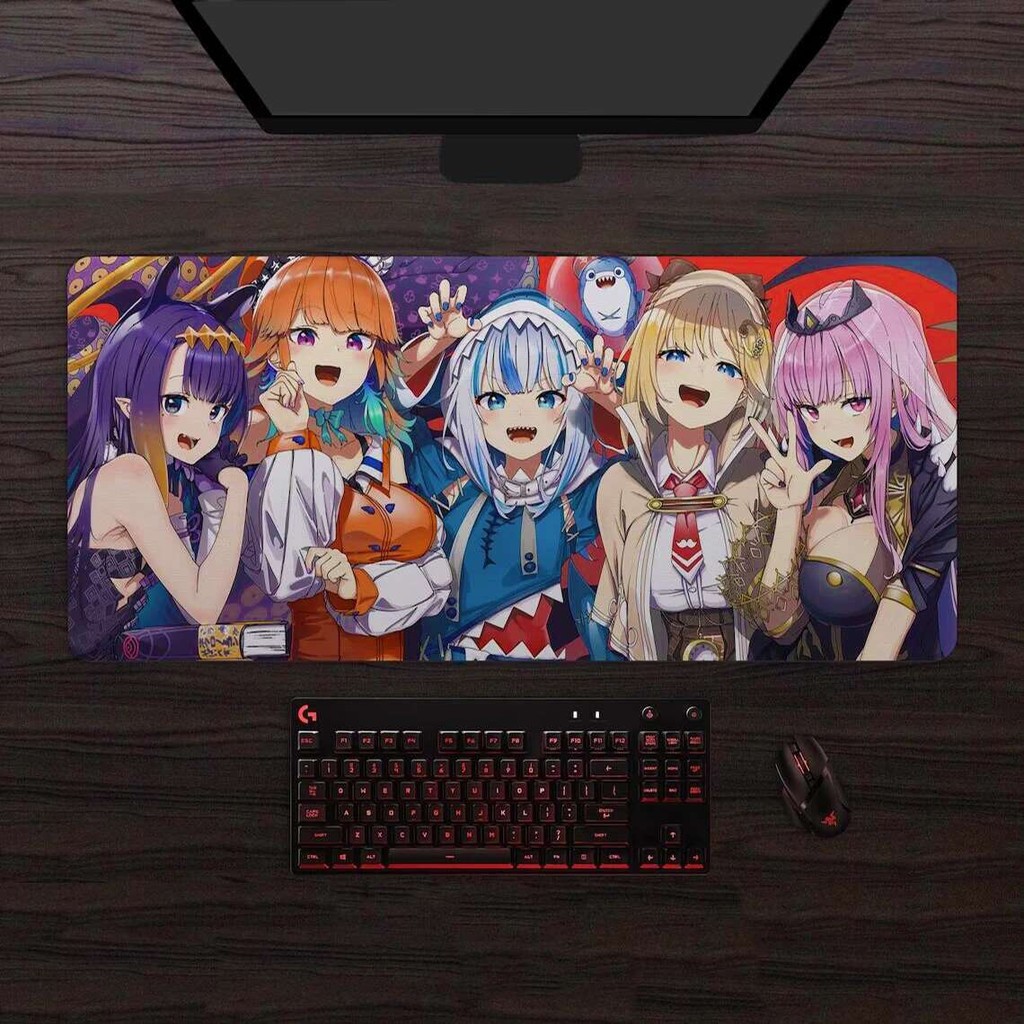 桌墊 Holomyth Vtubers 鼠標墊 Gawr Gura Ina 更多虛擬 Vtuber 設計大型遊戲矩形防滑