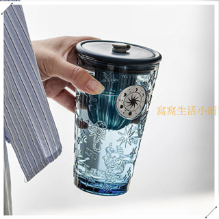 ins玻璃吸管杯女 高顏值大容量玻璃杯上班族咖啡杯水杯家用果汁杯