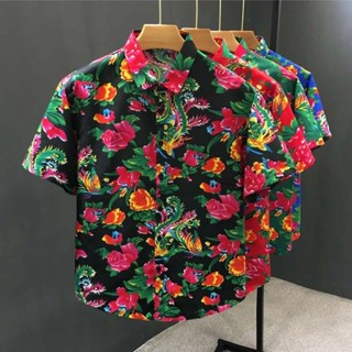 新品 現貨速發 新中式東北大花襯衫女國潮復古民族風寬鬆夏季新款短袖襯衫潮