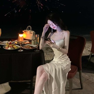 【店鋪熱銷】雅喬女神降臨氣質法式名媛輕奢裙蕾絲拼接魚骨吊帶洋裝晚禮服裙