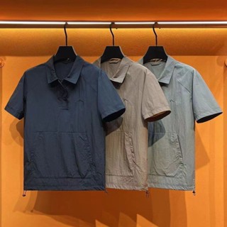 現貨】美式短袖t恤工裝襯衫 polo衫男 大尺碼 胖子 夏季薄款 半拉鍊 翻領防曬衣 寬鬆休閒 短袖工作服 五分袖上衣