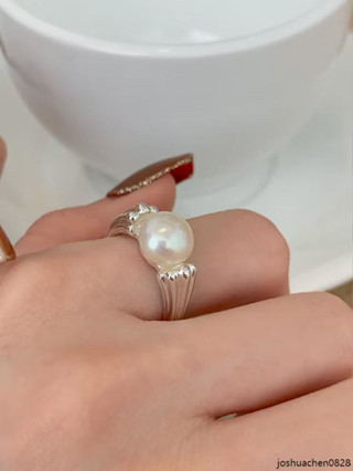 珍珠戒指淡水珠時尚簡單日常個性歐美ins氣質時尚法式開口潮指環
