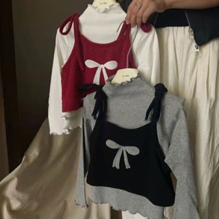 【驚喜童裝】女寶寶秋裝 女童兩件套背心打底衫上衣秋季新款韓版洋氣時尚ins潮純棉長袖T恤（90-130碼）