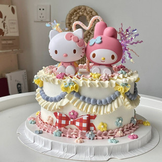 訂單滿199出貨 kt貓蛋糕裝飾美樂蒂公仔擺件女孩小女生日臺烘焙外掛配件