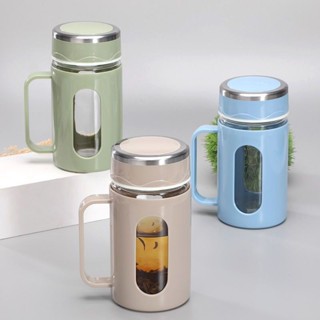 玻璃杯玻璃雙層把手家用辦公大容量男士手柄水杯杯子茶杯