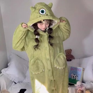 秋冬兒童睡衣珊瑚絨刷毛加厚大眼仔浴睡袍中大童法蘭絨家居服套裝