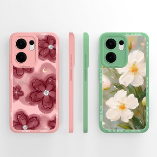 Oppo Reno 13F 5G 4G 手機殼 Reno13 F Bumper Capa 可愛花朵軟液體矽膠防震後蓋外殼