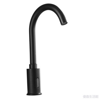 304不銹鋼紅外線全自動菜盆感應水龍頭 面盆洗臉龍頭 立式龍頭 混水龍頭 鵝頸龍頭 檯面冷熱混合智慧式洗手器黑色