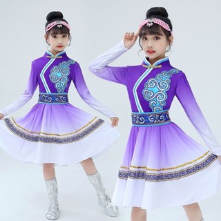 新款兒童表演服 蒙古族舞蹈服裝 表演少數民族筷子女童大草原服