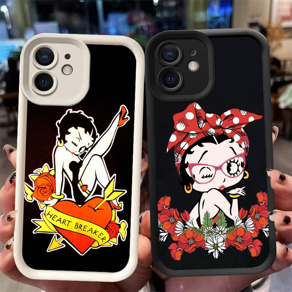 XI100 Betty Boop 外殼適用於 iPhone 12 Mini 13 11 Pro Max 黑白