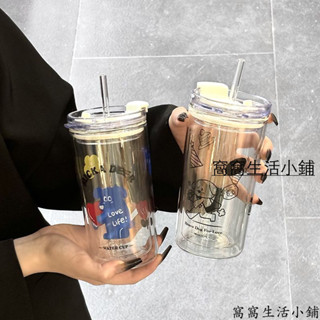 ins玻璃杯 高顏值水壺 耐高溫杯子 雙層玻璃杯 隔熱玻璃杯 玻璃吸管杯水杯 大容量杯子 玻璃水壺 大容量大水壺 吸管杯