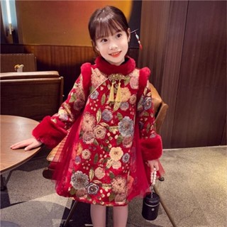 免運萌娃女童洋裝 刷毛女童旗袍 兒童旗袍 女童禮服 女童漢服 連衣裙 過年衣服 兒童拜年服 拜年服 兒童中國風