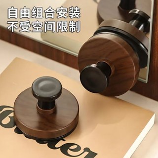 胡桃木紋吸盤旋鈕掛鉤家用廚房旋轉壁掛式置物架免打孔收納架掛架