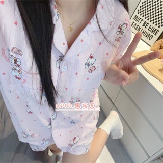 【店鋪熱銷】日系HelloKitty 睡衣 女夏季短袖短褲薄款可愛凱蒂貓少女家居服套裝