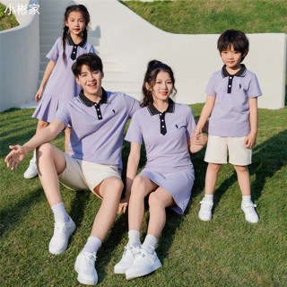 【小彬家】 香芋紫Polo衫/洋裝 2026夏季一家四口淺紫polo衫親子裝母女連身裙父子短袖上衣