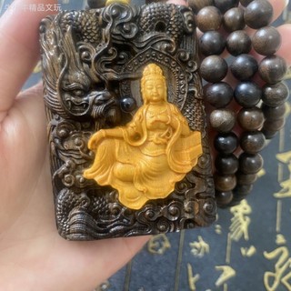 爆款現貨 沉瑰寶木雕御龍觀自在觀音精雕工藝品脖掛手把件 汽車吊飾 擺件