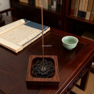 禪意擺件「限時大促」 全新實木香爐復古風格簡約手工線香爐精緻蓮花花插檀香架線香座