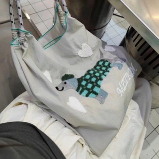 【2024夏季新款】尼龍刺繡可愛狗狗環保帆購物袋 ball chain 單肩斜背包 斜跨包 購物袋 ball chain