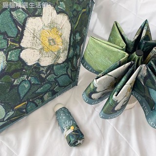 貓貓精選🌈 梵谷油畫復古雨傘晴雨兩用傘防曬防紫外線女生折疊太陽傘小巧便攜