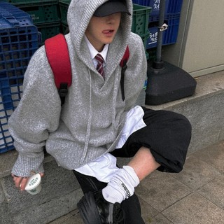 針織帽T V領毛衣 短寬版帽T 針織毛衣 寬鬆帽T 短版帽T 帽T H1105