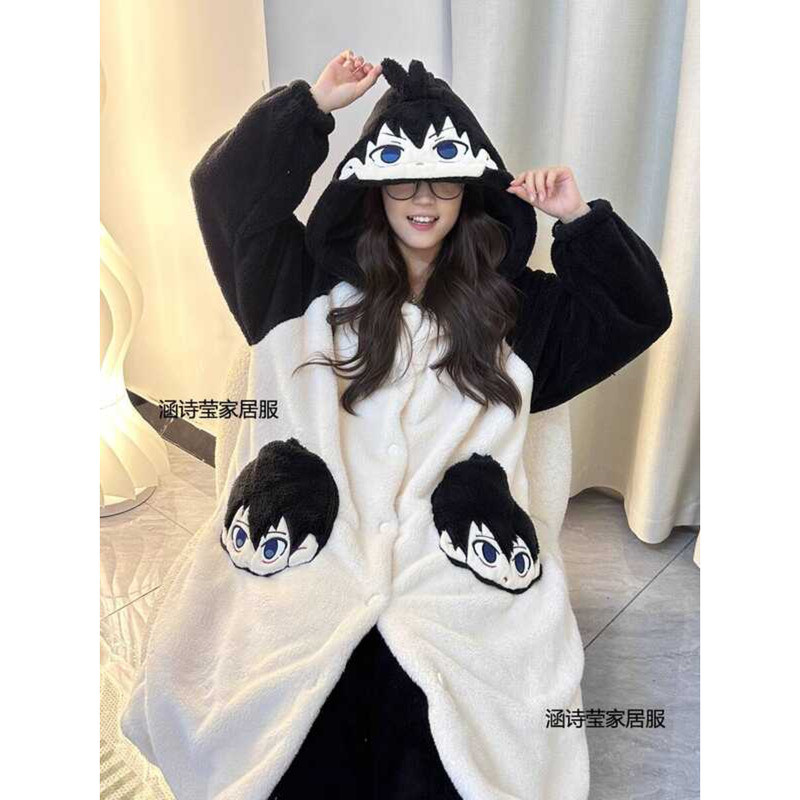 藍色監獄 周邊 睡衣 睡袍 藍色監獄潔世一冬季珊瑚絨睡袍女加厚法蘭絨藍鎖二次元睡衣家居服 藍色監獄周邊 動漫周邊 b47