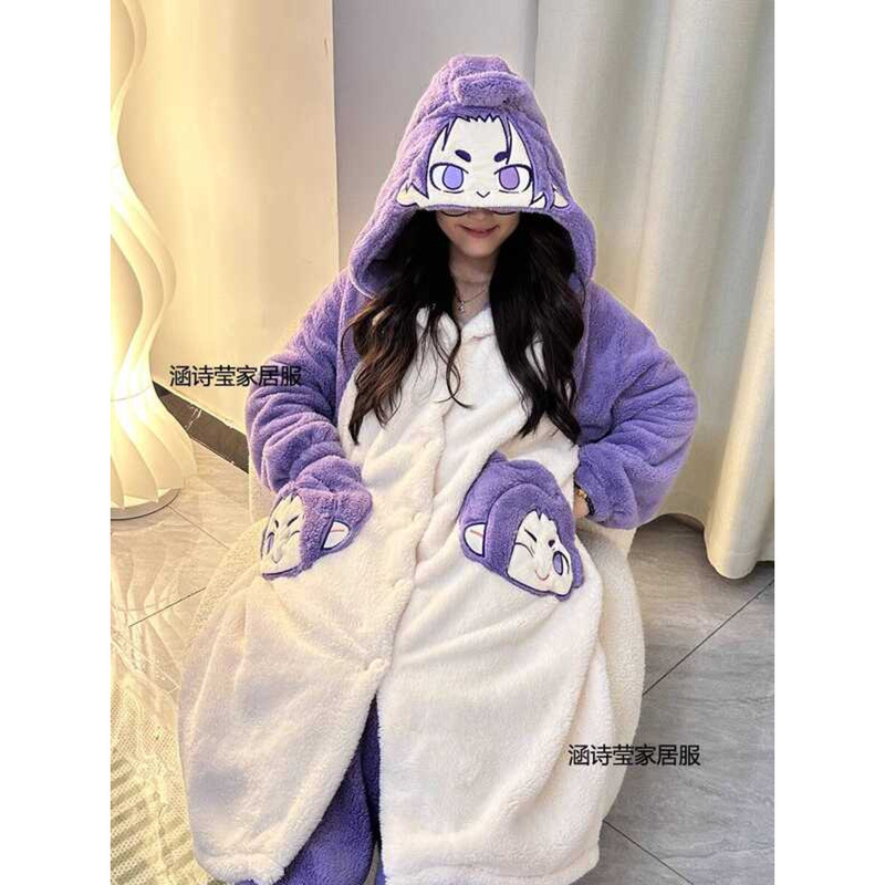 藍色監獄 周邊 睡衣 睡袍 藍色監獄禦影玲王冬季新款珊瑚絨睡袍女加厚法蘭絨藍鎖睡衣家居服 藍色監獄周邊 動漫周邊 9e0