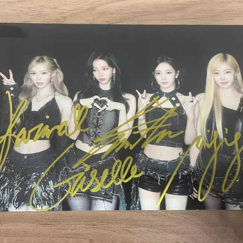 aespa簽名照 明星簽名 禮物 收藏 AESPA 親筆簽名照 保真 aespa集體成員簽名照,10,8 ef7